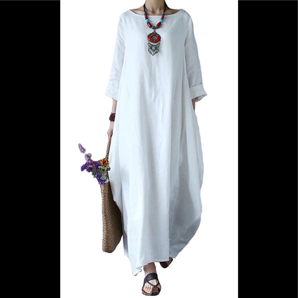 Kaftan/Maxi Dress White Cotton, Women’s XXL